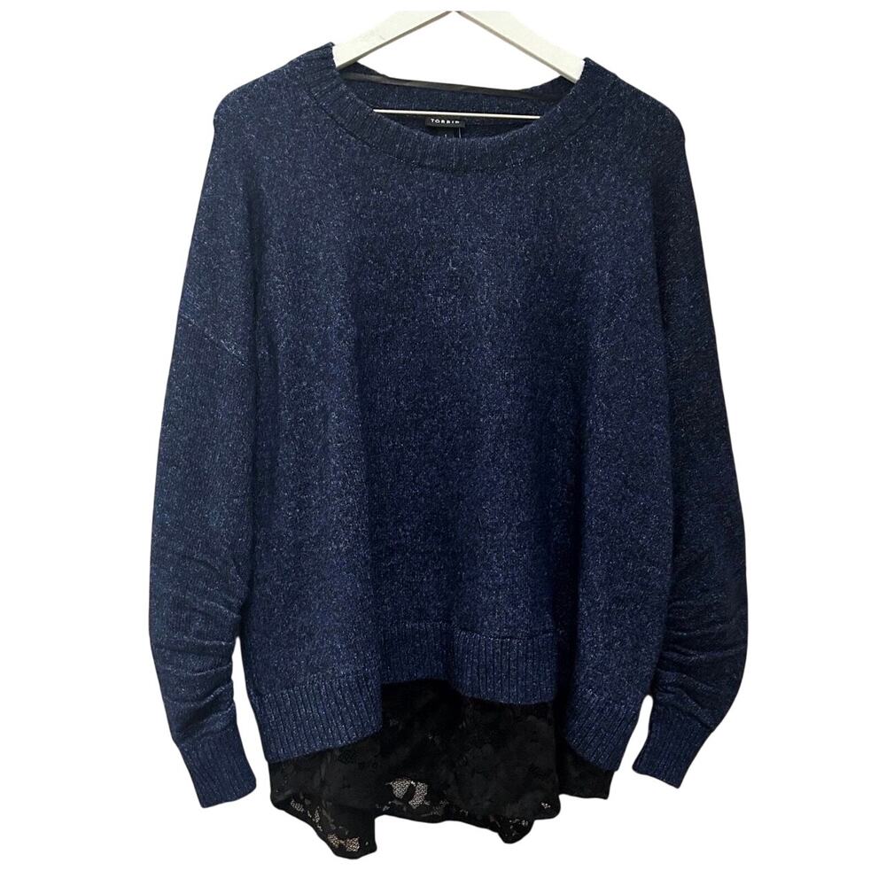 TORRID Blue Marled Knit Lace Hem Layered Sweater NWT Plus Size 1 (1X)